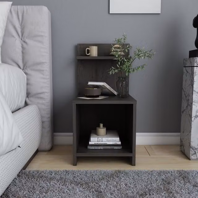 Ullman Modern Bedside Table in Brown and Grey Wood Composite