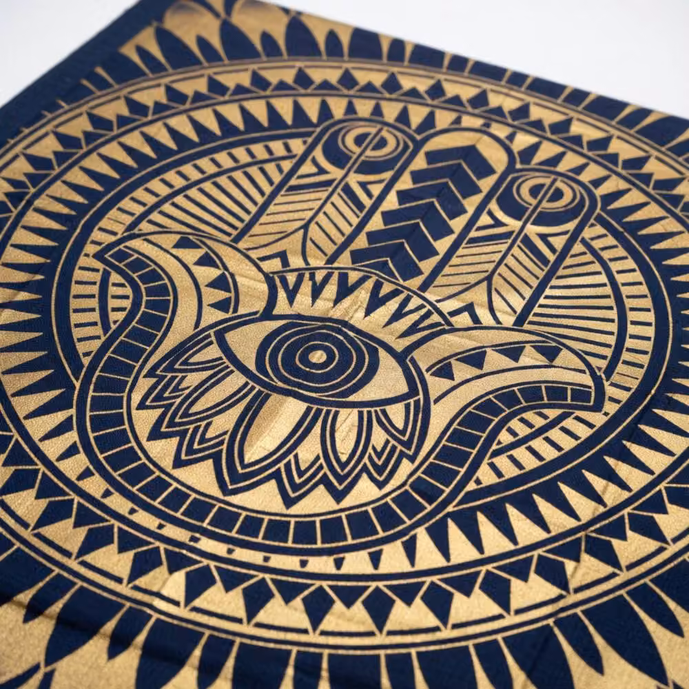 KDMD Hamsa Blue and Gold Double Cotton Bedspread and Wall Hanging Set – 2