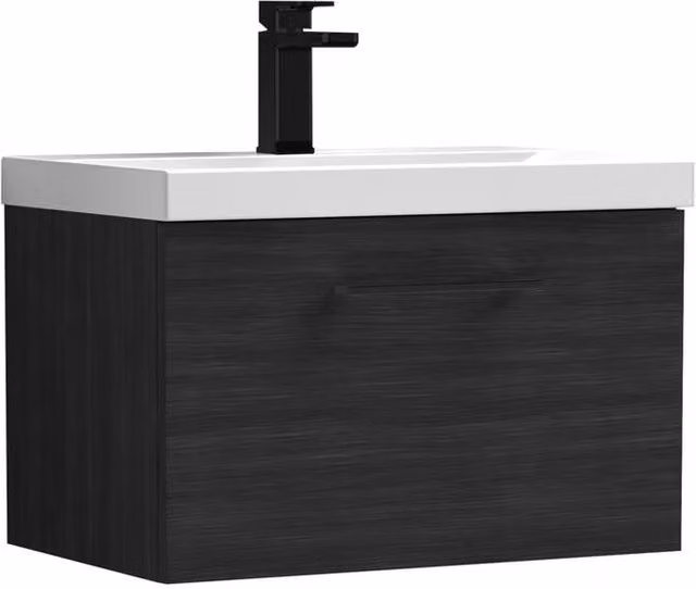 Balterley Modern Wall Hung 1 Drawer Vanity Unit in Matt Woodgrain Black