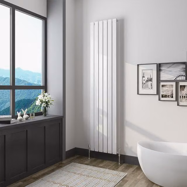 AicaBathroom Vertical Flat Panel Steel Radiator in White, H: 180 cm, W: 40.8 cm, D: 40.8 cm
