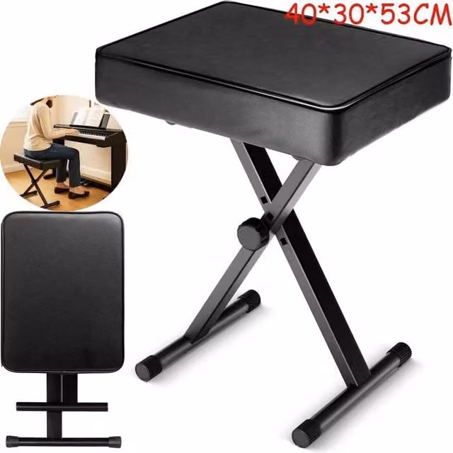 SPETLEK X-Style Folding Keyboard Stool in Black with Synthetic Leather Seat