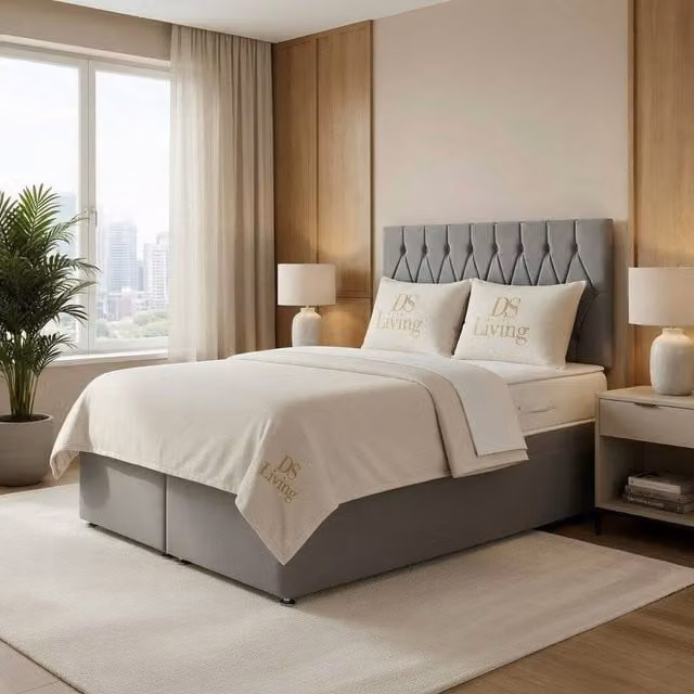 DS Living Diamond Silver Upholstered Fabric Divan Bed, W/D/H: 200 x 200 cm – 1
