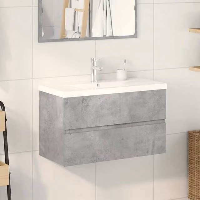 Berkfield Home Modern 2 Piece Wall Mounted Bathroom Vanity Unit Set in Grey and White with Ceramic Basin, W/D/H: 80 x 38.5 x 45 cm