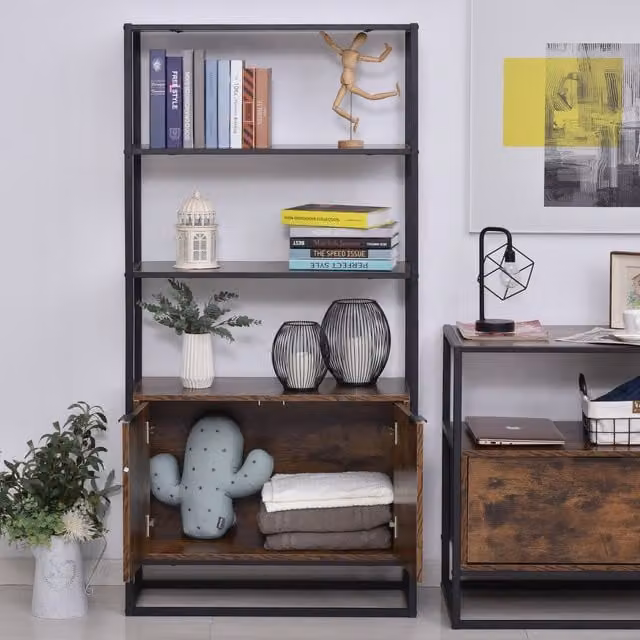 HOMCOM Industrial Storage Cabinet with 3 Open Shelves in Brown and Black