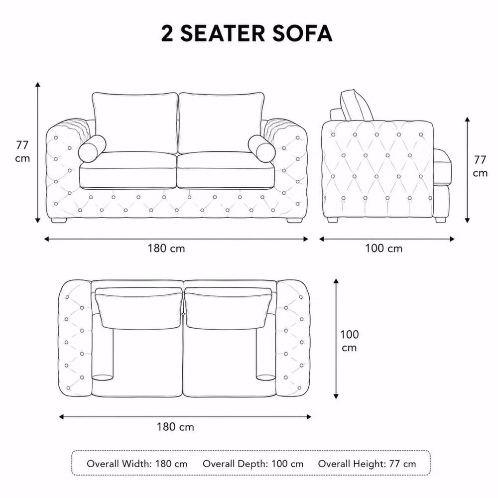 Stratus Interiors Ashley Tufted Chesterfield 2 Seater Fabric Living Room Sofa in Petrol – 2