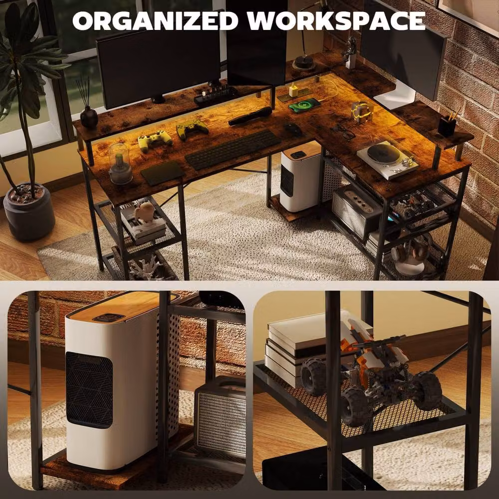 Wyld Haus Mosovi Rustic Brown L Shaped Corner Desk with RGB LED Lighting – 5