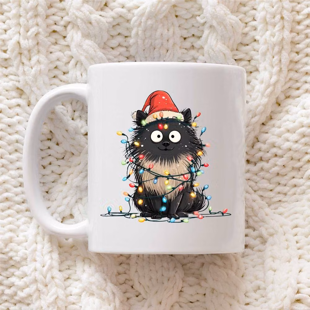 60 Second Makeover Pomeranian Christmas Lights Ceramic Mug in White – 2