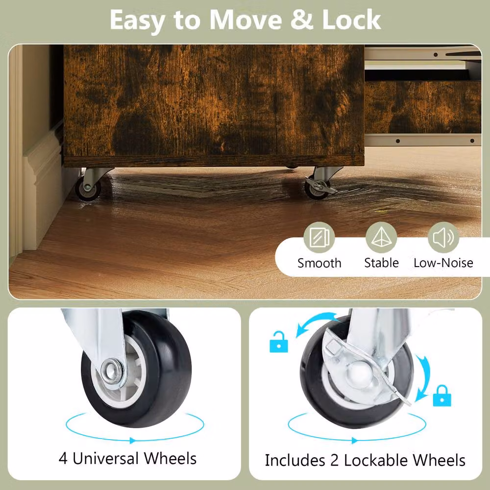 Costway 5 Drawer Rolling Dresser Storage Cabinet with Lockable Wheels in Brown – 7