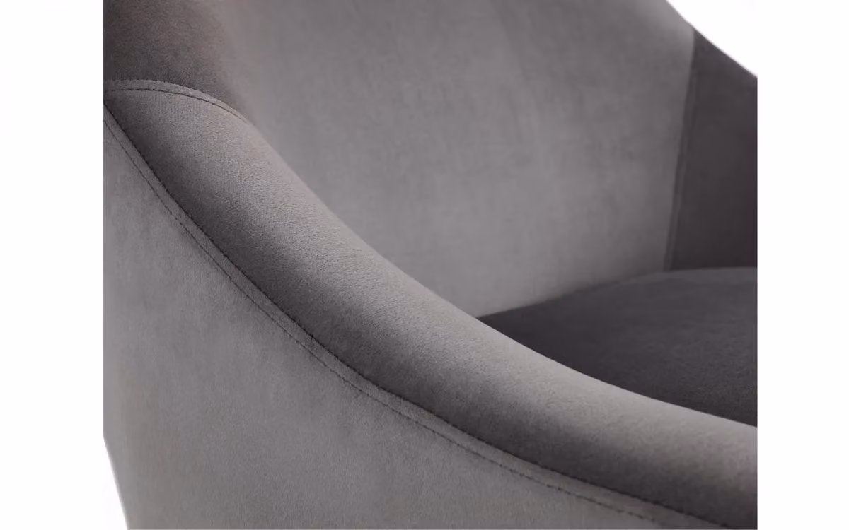 Ashfield Grey Velvet Cushion Armchair with Gold Details and Oak Wood Frame – 3