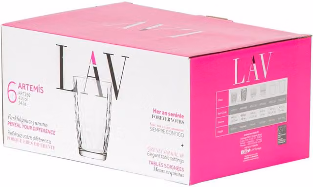 LAV Artemis Geometric Tumbler Highball Glasses, 415 ml, Clear, Pack of 12