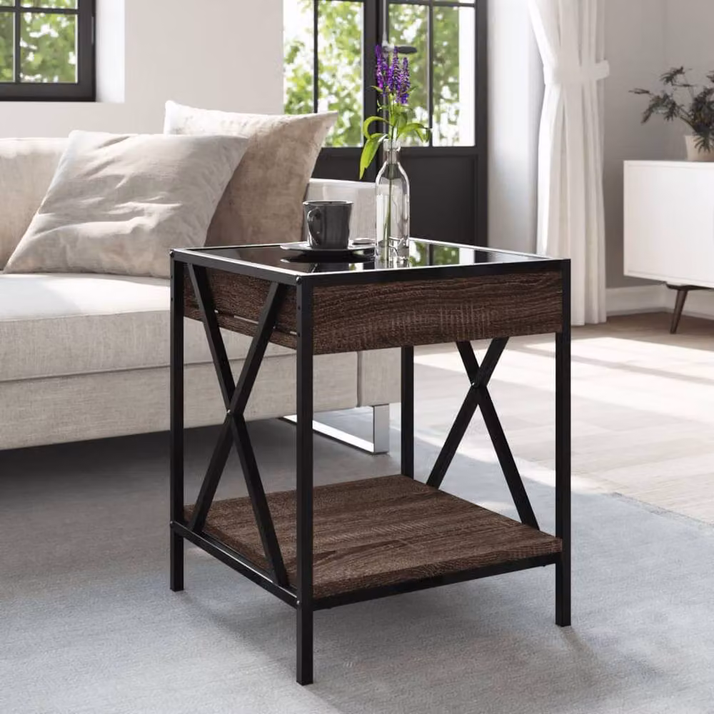 Berkfield Home Infinity LED Decorative Coffee Table in Brown Oak, W/D/H: 40 x 40 x 49 cm – 2