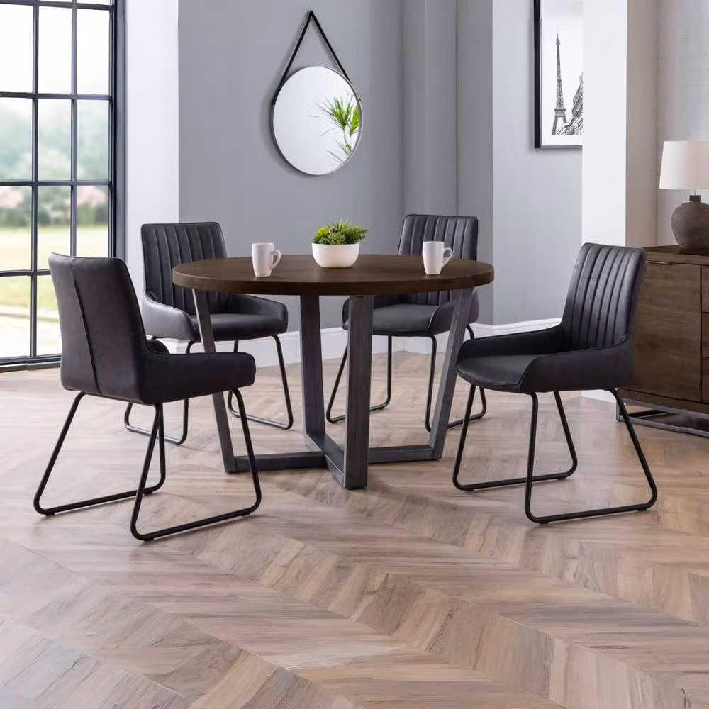 Cheshire Set of 2 Elegant Industrial Dining Chairs in Black Synthetic Leather with Metal Cantilever Base – 4