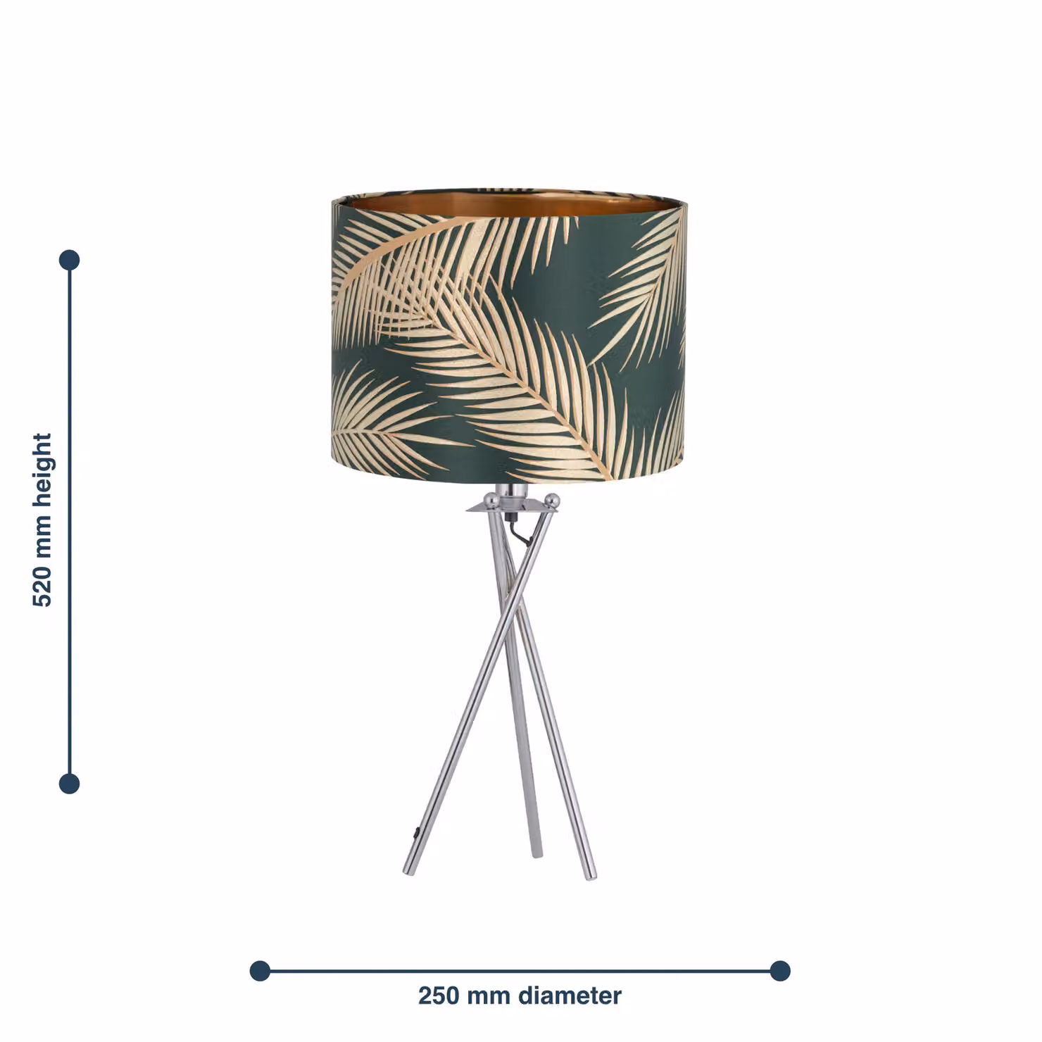 First Choice Lighting Tropica Chrome Tripod Table Lamp with Green Fabric Shade – 4