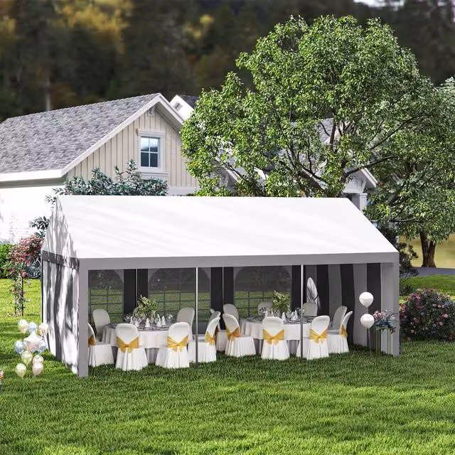 Outsunny Galvanised Steel Party Tent Marquee Gazebo with Sides and Windows in White and Grey – 6