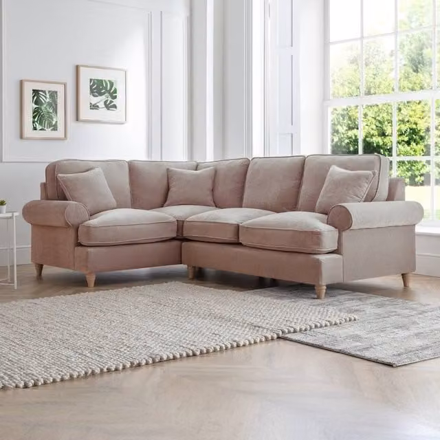 The Great Sofa Company Ezra Left Hand Velvet Corner Sofa in Taupe