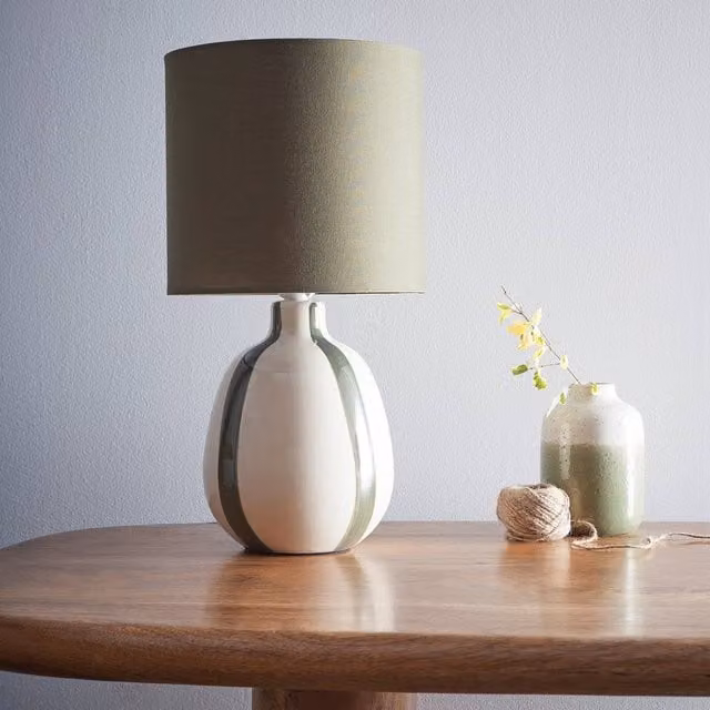 K LIVING Toga Green Stripe Ceramic Table Lamp