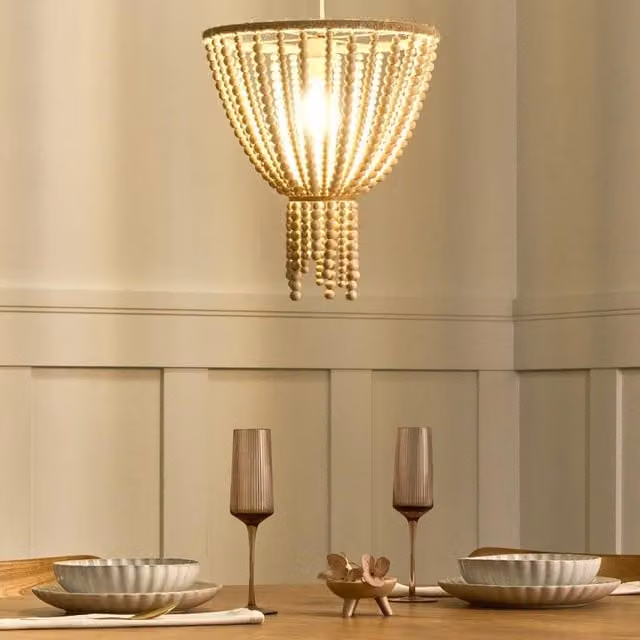 Wyld and Coco Boho Rubberwood Bead Chandelier Pendant Light in Brown