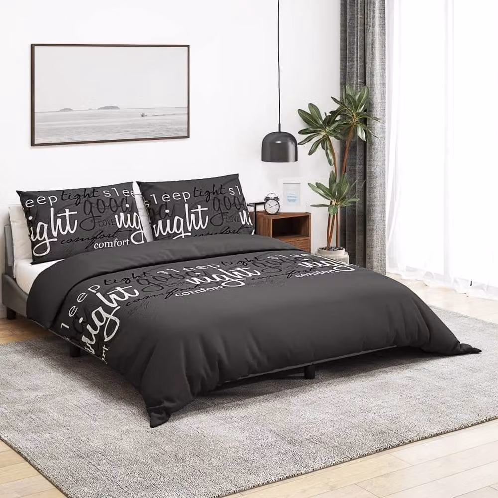 Berkfield Home Black Cotton Duvet Cover and Pillowcase Set, W: 135 cm x L: 200 cm – 1