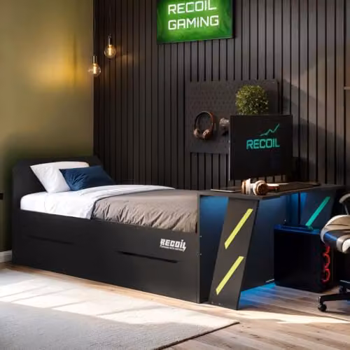 Flair Furnishings Alister Elevated Single Gaming Bed with Desk and Under-Bed Lighting in Anthracite and Green, W/D/H: 90 x 190 x 164.53 cm – 2