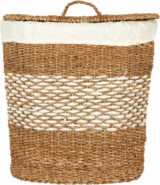 Interiors by Premier Natural Seagrass Oval Basket with Lid and Open Weave in Beige and Brown