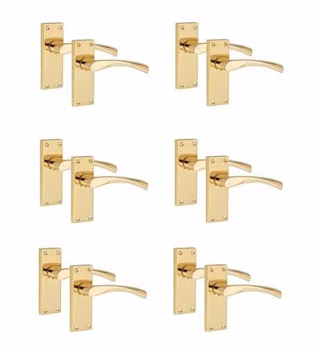 Golden Grace Victorian Scroll Door Handles Latch Set in Polished Brass, 6 Pairs