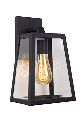 Lucide MATSLOT Black Rustic Outdoor Wall Lantern with Glass, H 30.5 x W 16.5 x D 16.5 cm, E27 – 1