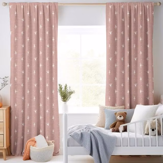 ANTE DECOR Made To Measure Ballerinas Printed Cotton Blackout Curtains in Pink
