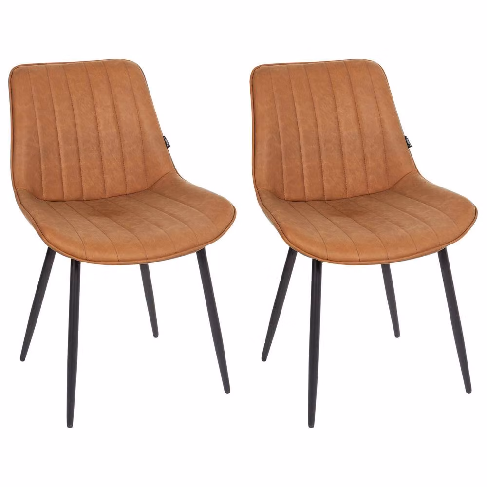 Wyld and Coco Set of 2 Brown Faux Leather Armless Dining Chairs with Black Metal Legs – 2