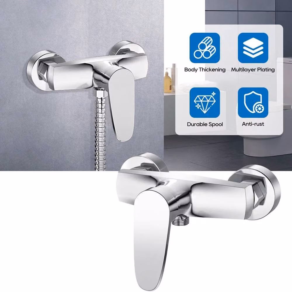 FLAVORA Chrome Single Lever Exposed Wall Mounted Shower Mixer Valve in Silver – 2