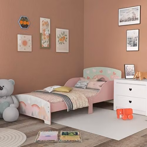 ZONEKIZ Pink Toddler Bed Frame for Children, W/D/H: 143 x 77 x 60 cm – 2