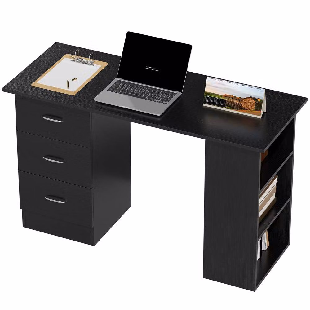 Rolipo Minimalist Computer Desk with Drawer Unit and Storage Shelves in Black – 2