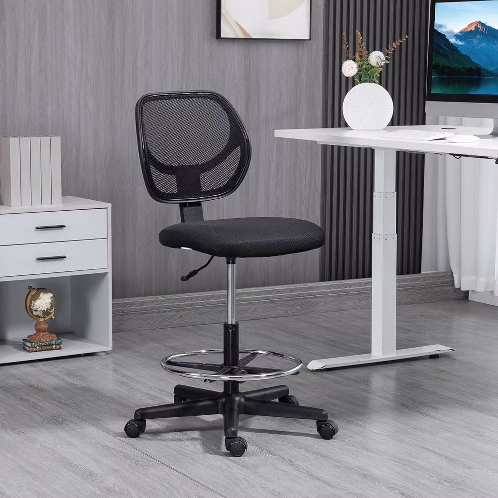 ERGOVEXA Black Fabric Swivel Drafting Chair with Foot Ring and Castors – 3