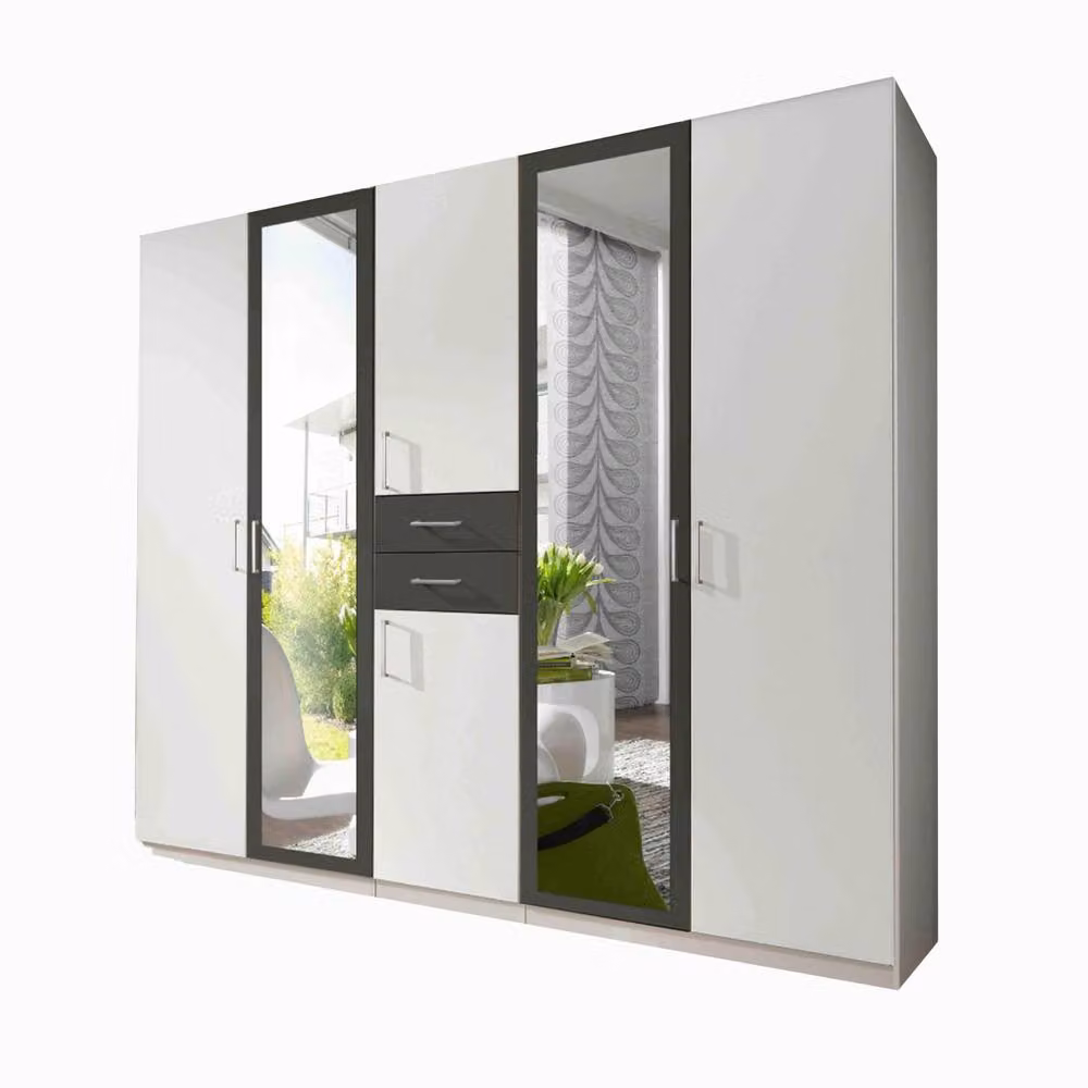 KDMD Diver White and Grey 5 Door Wardrobe with Mirror, Width: 225 cm – 4