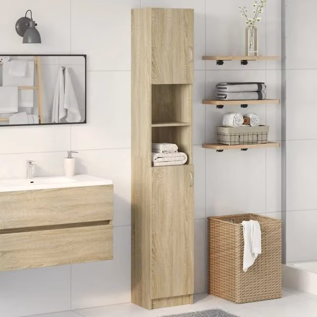 Berkfield Home Sonoma Oak Bathroom Cabinet, Brown, W/D/H: 32 x 25.5 x 190 cm – 1