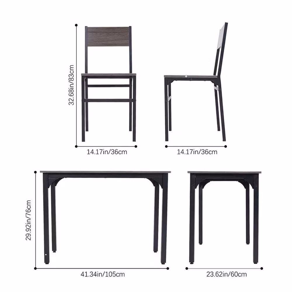 EONLION 5 Piece Industrial Dining Table and Chairs Set in Grey and Black – 2