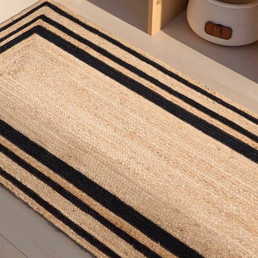 THE RUGS Nuru Braided Jute Reversible Bordered Living Room Rug, Black, W: 80 cm, L: 250 cm – 9