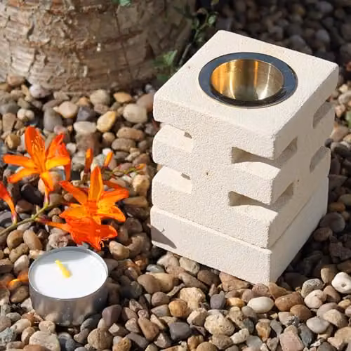 KDMD Abstract Cuts Stone Oil Burner and Tealight Holder in White – 2