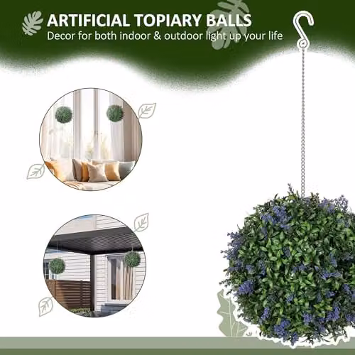 HOMCOM Set of 2 Purple Artificial Plant Topiary Balls, Diameter: 27 cm – 3