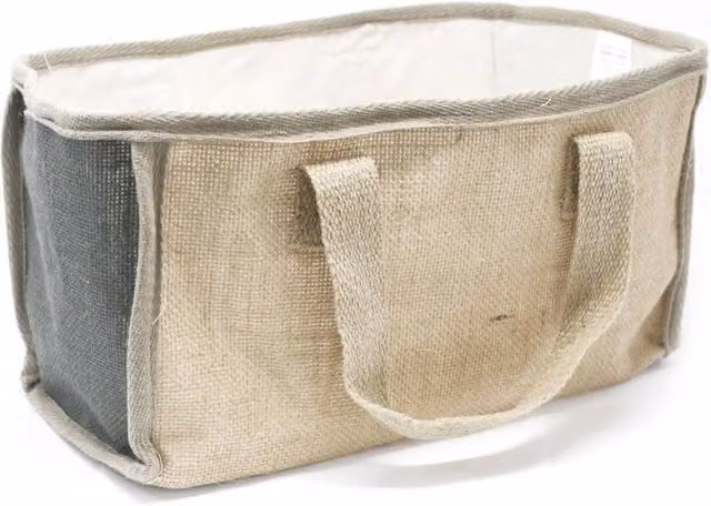 KDMD Charcoal Jute and Cotton Shopping Basket in Anthracite and Beige, W: 33 cm, D: 18 cm, H: 20 cm