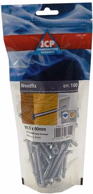 JCP Construction Products Woodfix Self-Drilling Wood Screws, Silver, 5.5 x 50 mm