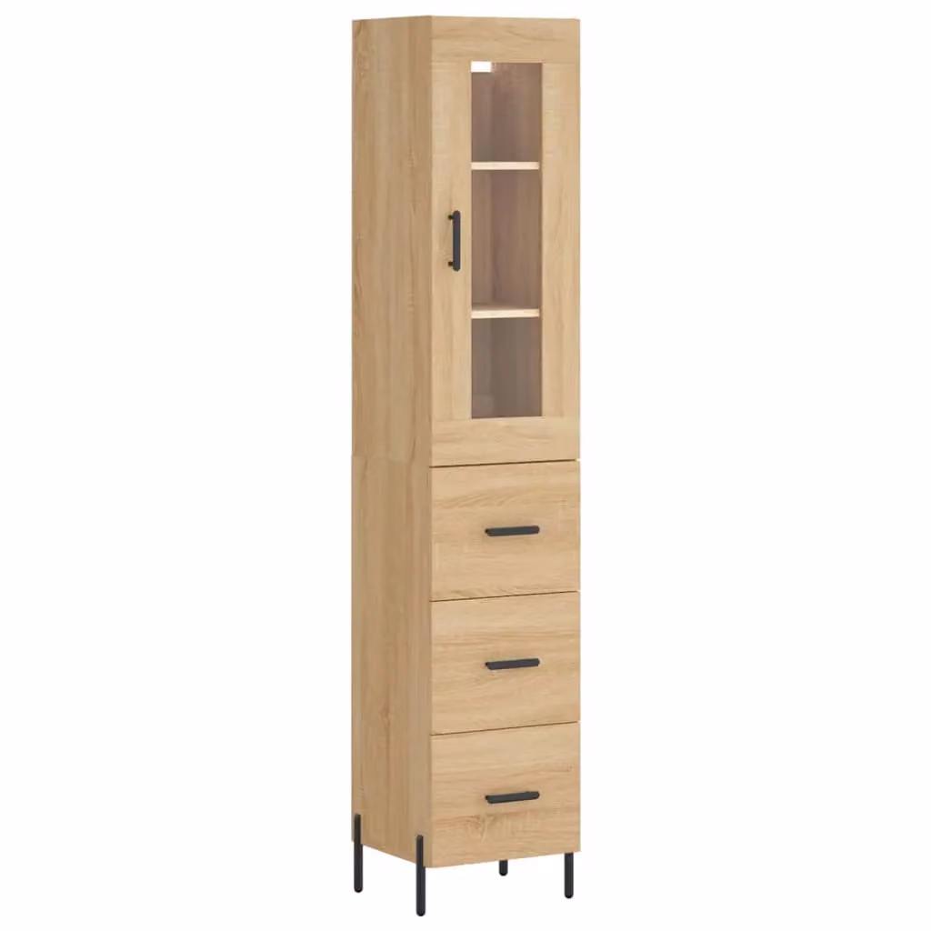 Berkfield Home Sonoma Oak Highboard in Brown with Glass Doors, W/D/H: 34.5 x 34 x 180 cm – 2