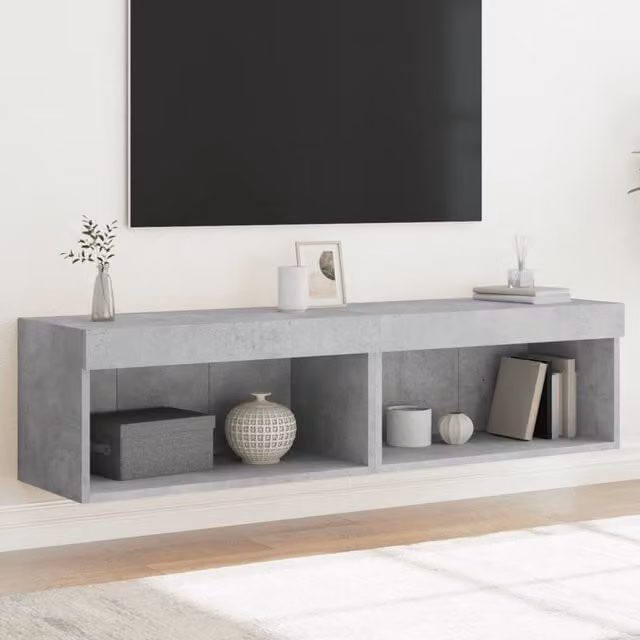 Berkfield Home Set of 2 Modern TV Cabinets with LED Lights in Concrete Grey, W/D/H: 60 x 30 x 30 cm – 1