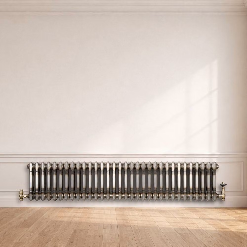 Monstershop Traditional 2 Column Steel Radiator and Valves, Silver, H: 146 cm, W: 30 cm – 4
