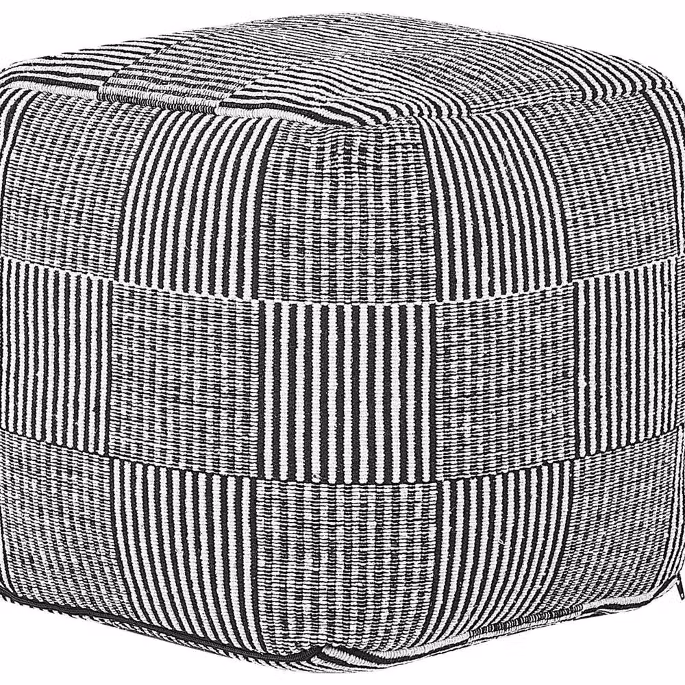 Wyld and Coco Black and White Striped Cotton Cube Pouffe W/D/H: 40 x 40 x 40 cm – 2