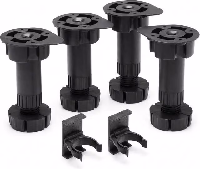 FLAVORA 4 Pack Kitchen Cabinet Plinth Legs in Black, W: 52 cm, H: 1000 cm