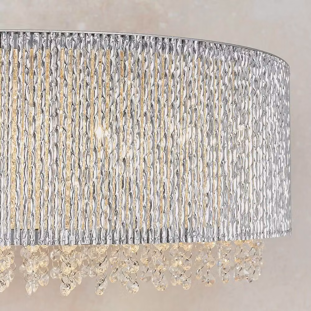 Loops Chrome and K9 Crystal Linear Pendant Light with Height Adjustable Hanging Ceiling Lamp – 2