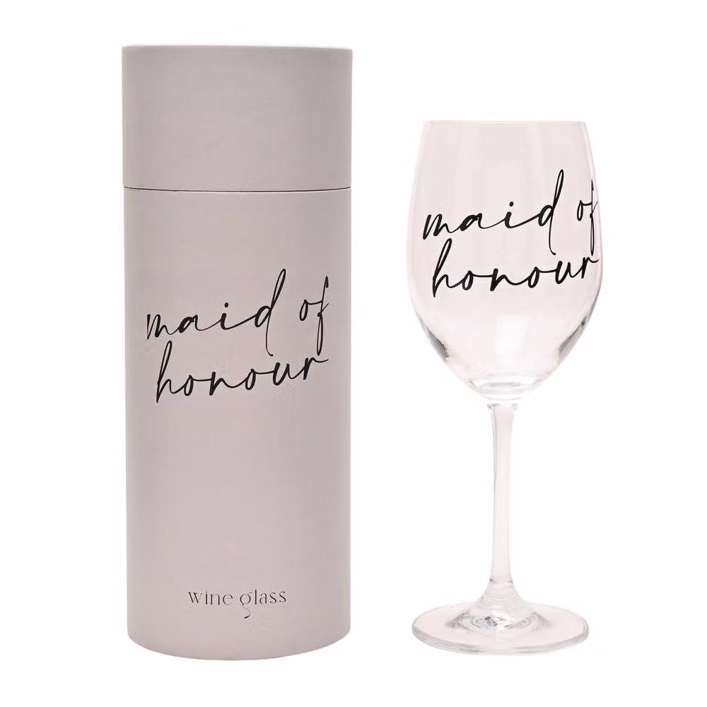 Amore by Juliana Maid of Honour Wedding Gift Wine Glass in Clear with Black Text – 2