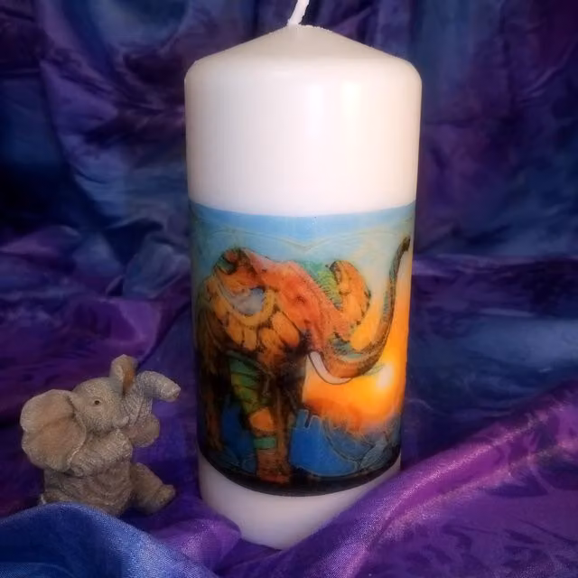 Viki Elephant Pillar Candle in Yellow and Multicolour, Pack of 2