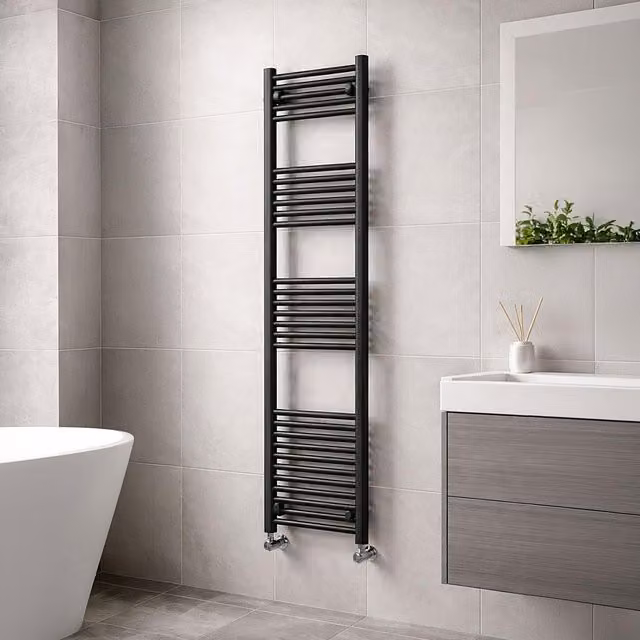 Lux Heat Black Steel Ladder Towel Radiator, Wall Mounted, H 160 x W 40 cm