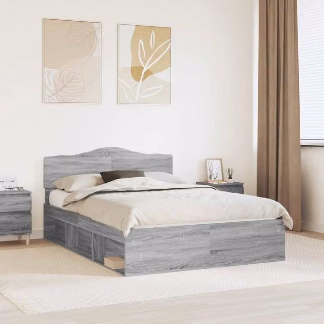 Berkfield Home Sonoma Bed Frame in Grey Solid Pine Wood, W: 140 cm, L: 190 cm – 1